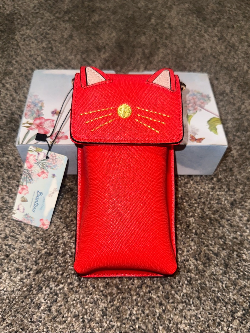 Brentano New Cherry Red Cat Ear Crossbody Pouch Purse